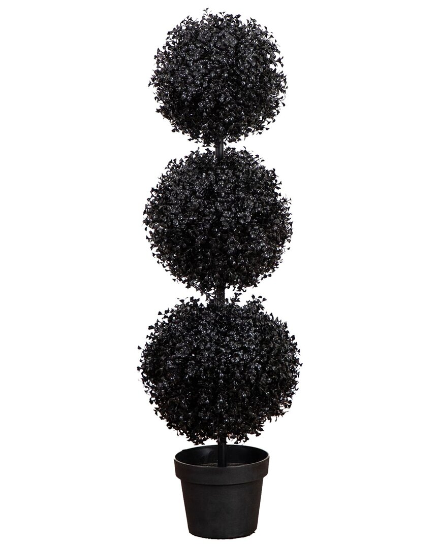 Nearly Natural 3ft. Uv Resistant Artificial Halloween Black Triple Ball  Boxwood Topiary (indoor/out In Black