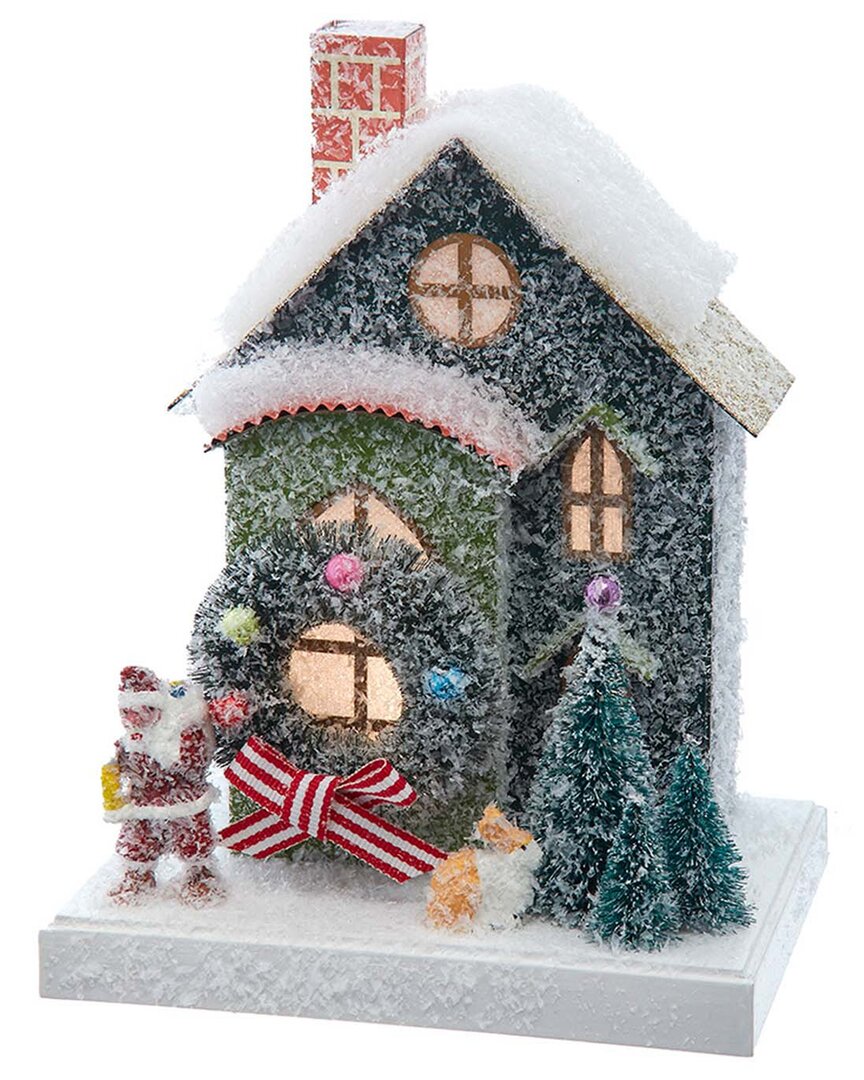 Kurt Adler 7.5-inch Battery Operated Led Lighted Green Paper House Tablepiece In Green