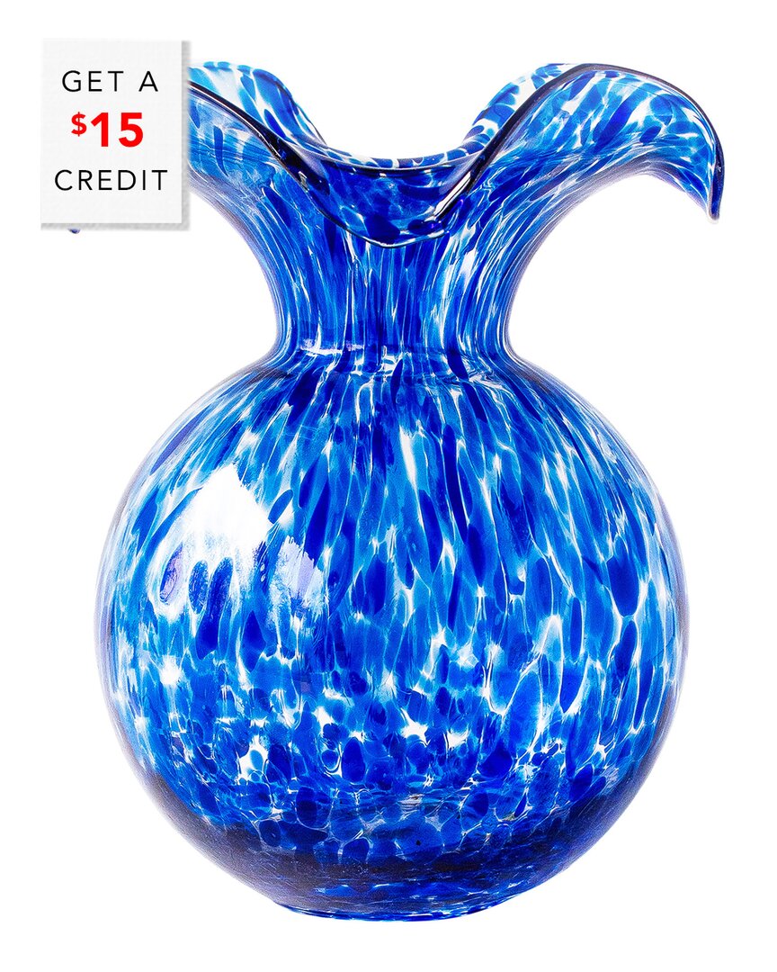 Vietri Hibiscus Glass Cobalt Tortoiseshell Large Fluted Vase