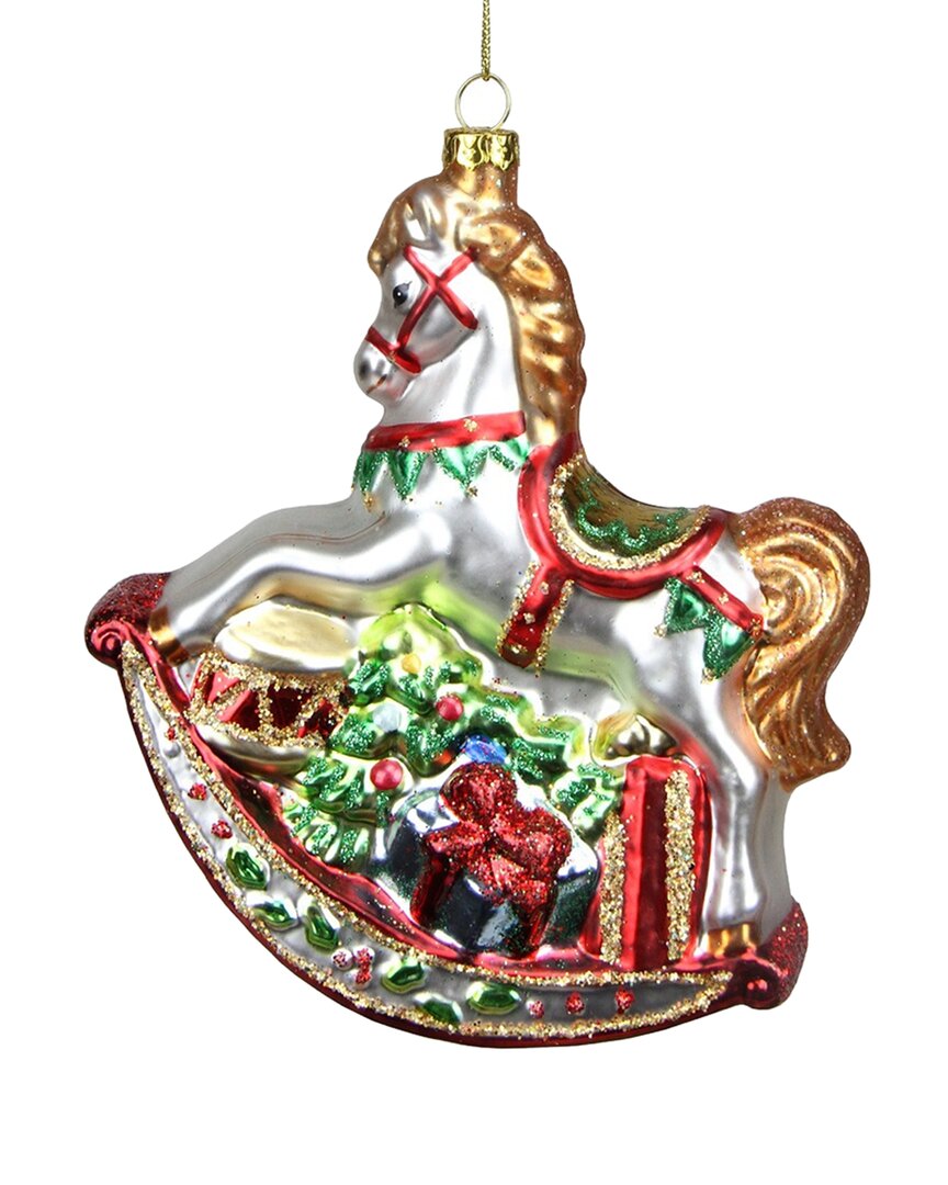 Shop Northlight 5in White And Red Rocking Horse With Gifts Glass Christmas Ornament