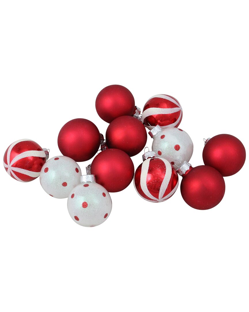 Shop Northlight 12ct Red And White Glass 3-finish Christmas Ball Ornaments 1.75in (40mm)