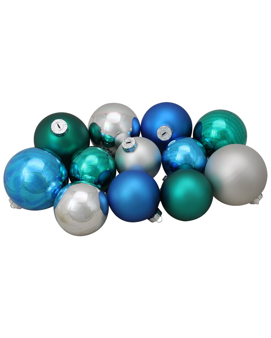 Shop Northlight 72ct Turquoise Blue And Silver 2-finish Glass Christmas Ball Ornaments 4in (100mm)