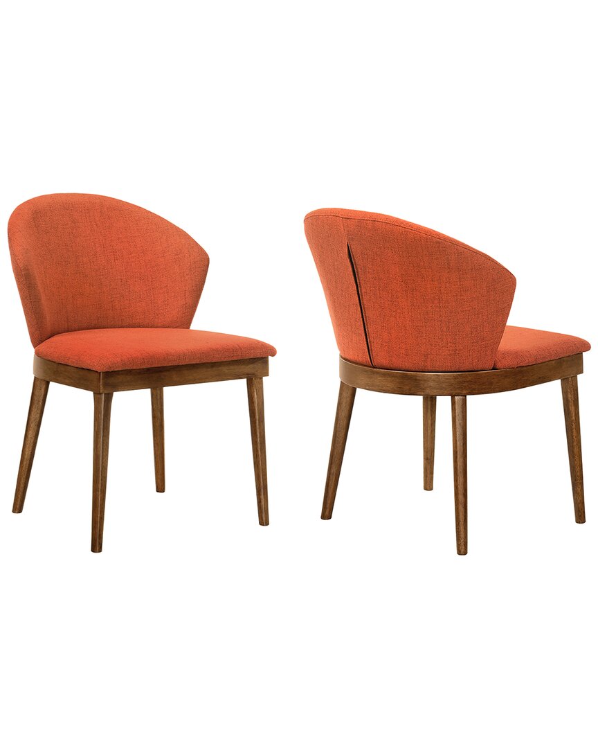 Armen Living Set Of 2 Juno Orange Walnut Wood Dining Side Chairs