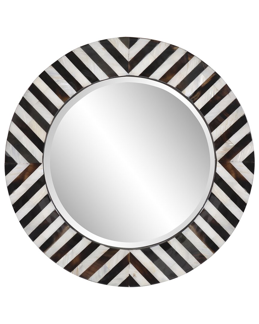 Howard Elliott Julianna Round Horn & Shell Tiled Mirror In Black