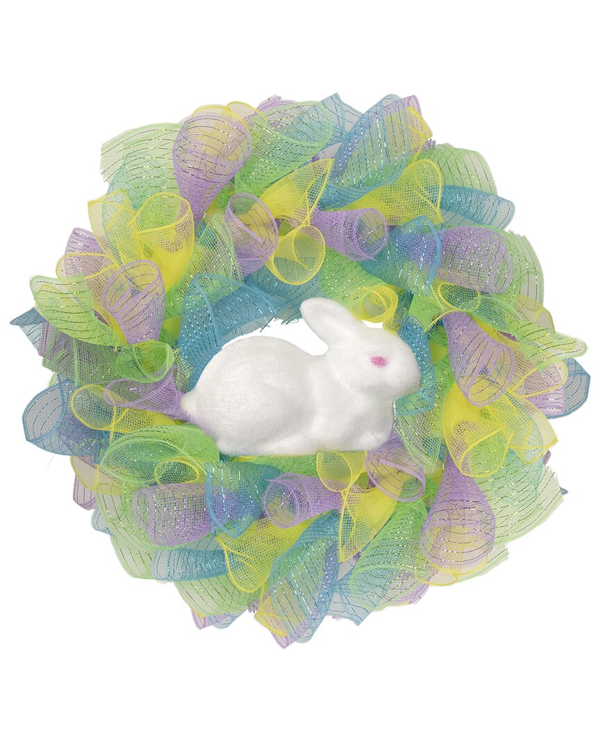 Shop Northlight 24in Mesh Ribbon Easter Bunny Wreath In Yellow