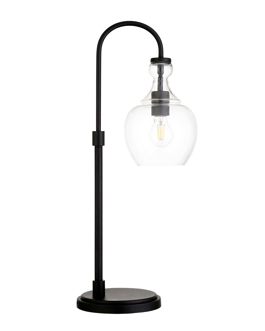 Shop Abraham + Ivy Verona Blackened Bronze Arc Table Lamp With Clear Glass Shade