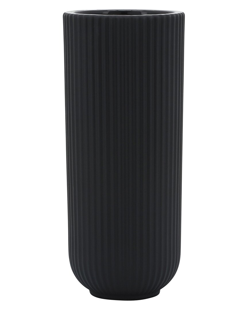 Sagebrook Home 11in Ridged Vase In Black