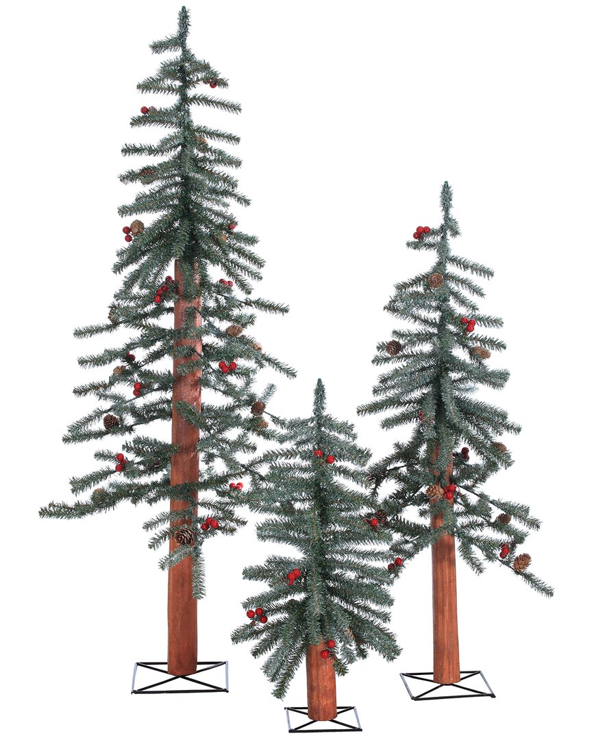 Sterling Tree Company Unlit Frosted Alpine Trees (set Of 3) In Green