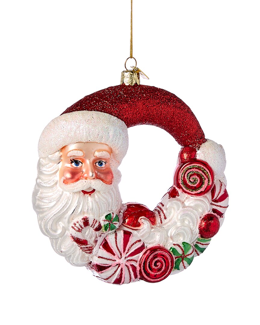Kurt Adler 7in Bellissimo Santa Candy Wreath Glass Christmas Ornament In Multi
