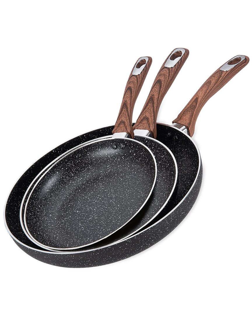 Hamilton Beach Set Of 3pc Alum Fry Pan Marble Coat In Black