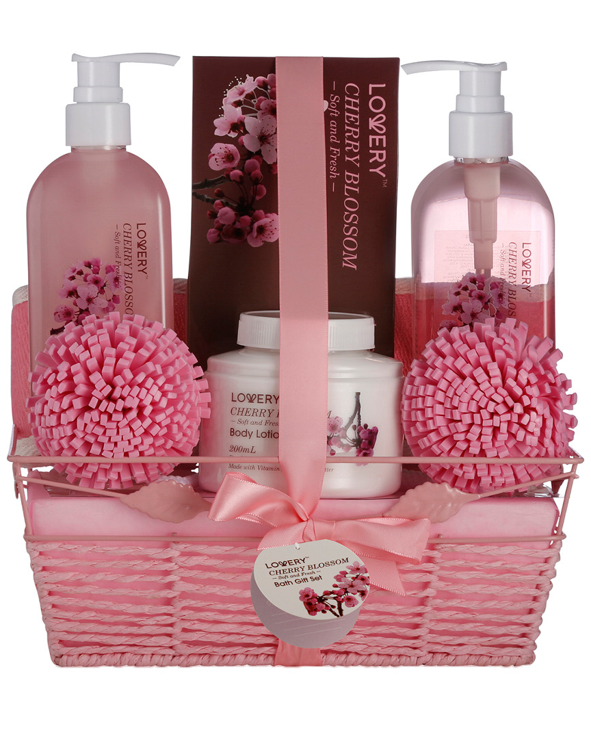 Lovery Cherry Blossom Bath & Body Gift Set, 7pc Self Care Home Spa Kit In Multi