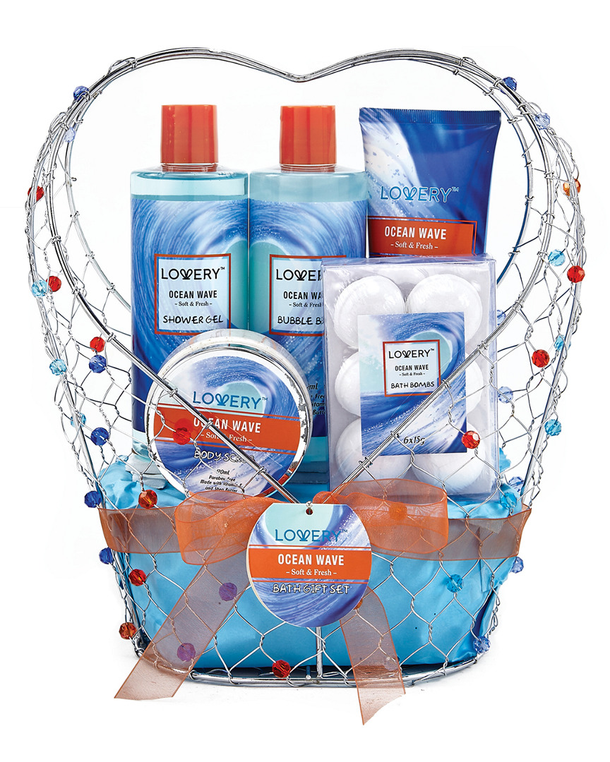 Lovery Home Spa Gift Baskets - Ocean Wave In Heart Jeweled Holder - 11pc
