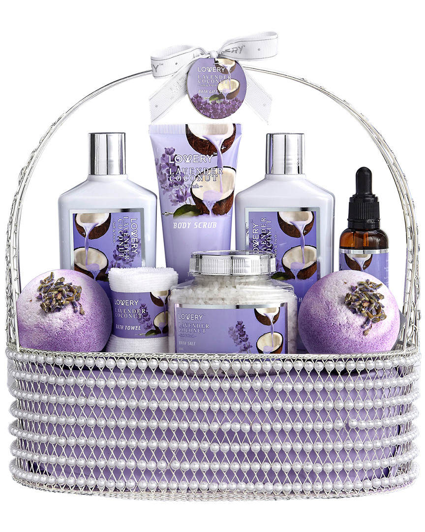 Lovery Lavender Coconut 9pc Spa Basket - Relaxing Bath And Body Care Package