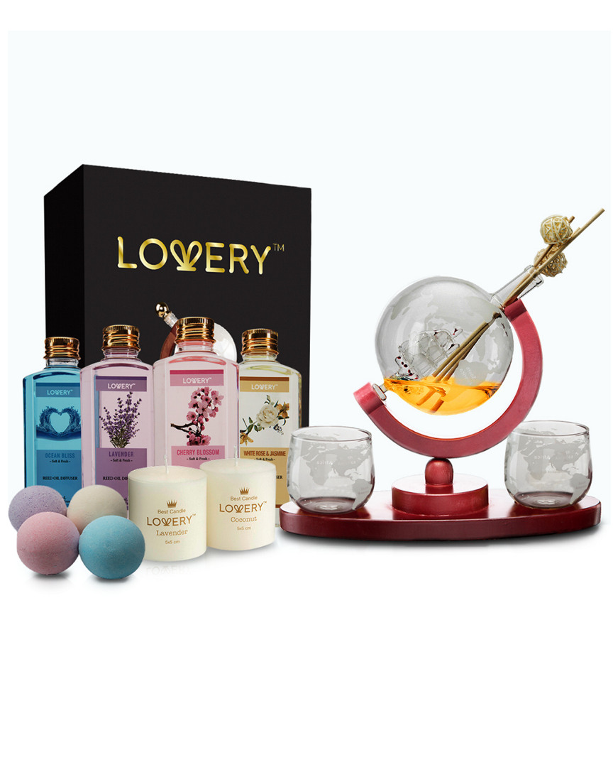 Lovery Whiskey Wine Globe Decanter & Spa Essentials Gift Set, 20pc Aromatherapy