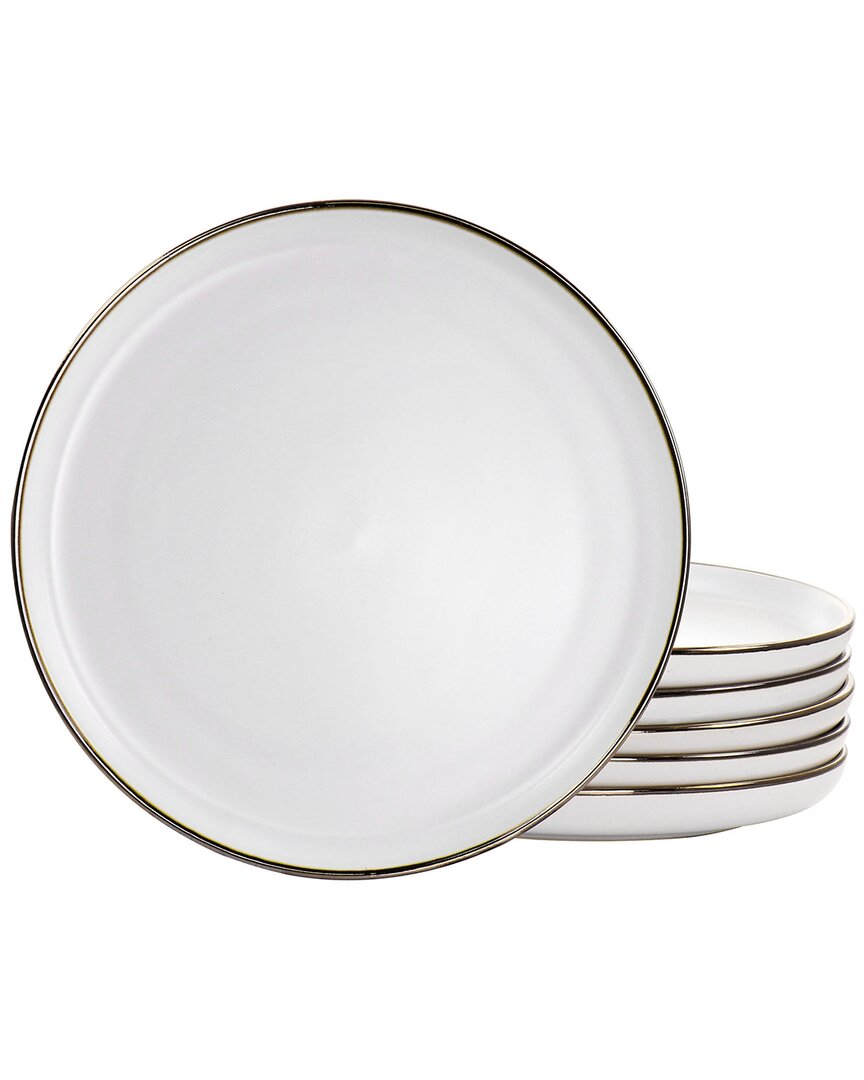 Elama Arthur 6pc Stoneware Dinner Plate Set In Matte White With Gold-tone Rim