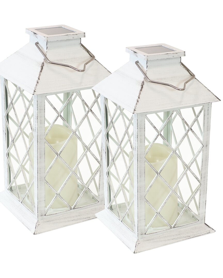 Shop Sunnydaze Decor Set Of 2 Concord Outdoor Solar Led Candle Lanterns In White