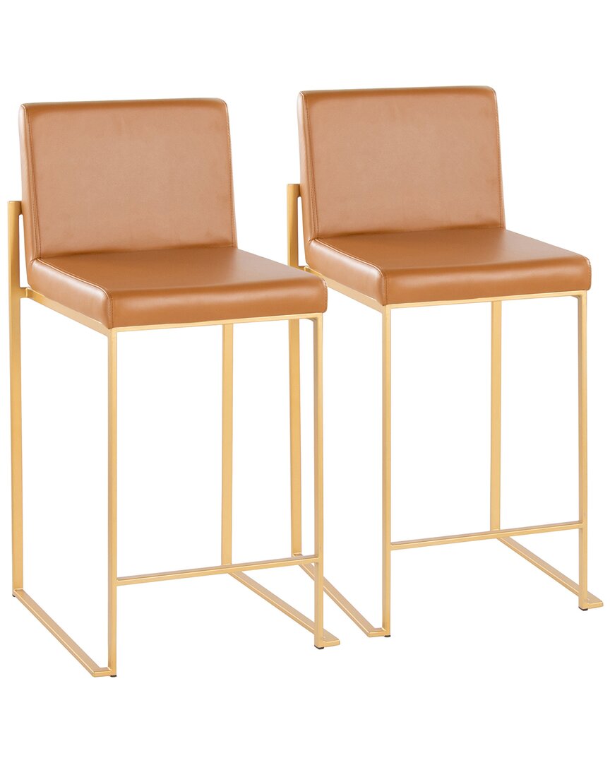 Lumisource Grand View Set Of 2 Fuji High Back 30in Fixed-height Barstools In Orange