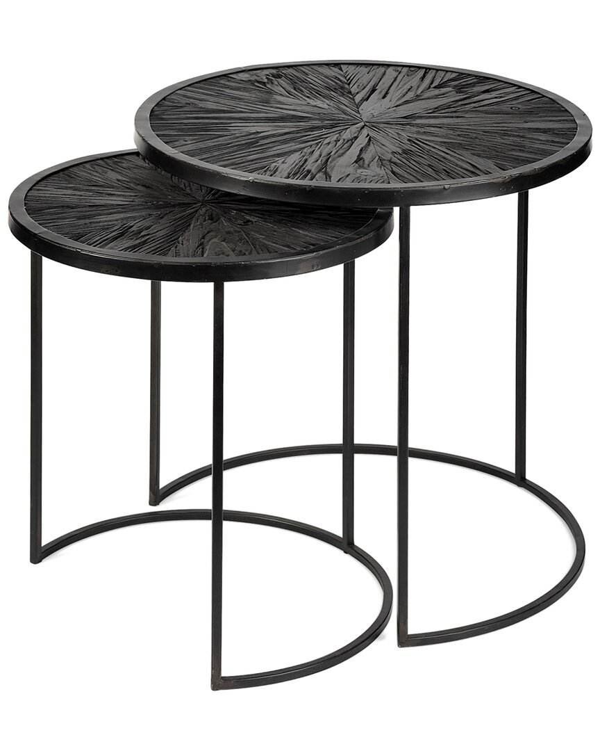 Mercana Furniture & Decor Chakra 19.7in Set Of Two Dark Wood Top Accent Tables In Black