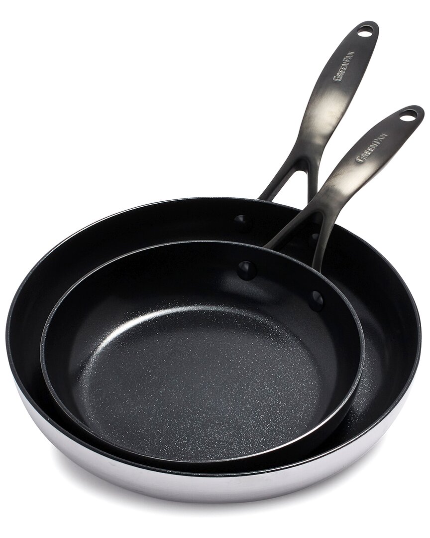 Greenpan Venice Pro Noir Tri-ply Stainless Steel Ceramic Non-stick 2pc Frying Pan Set In Black