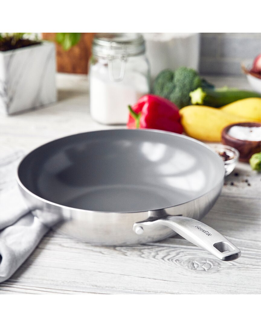 Greenpan Chatham Stainless Steel Healthy Ceramic Nonstick 11” Wok In Silver
