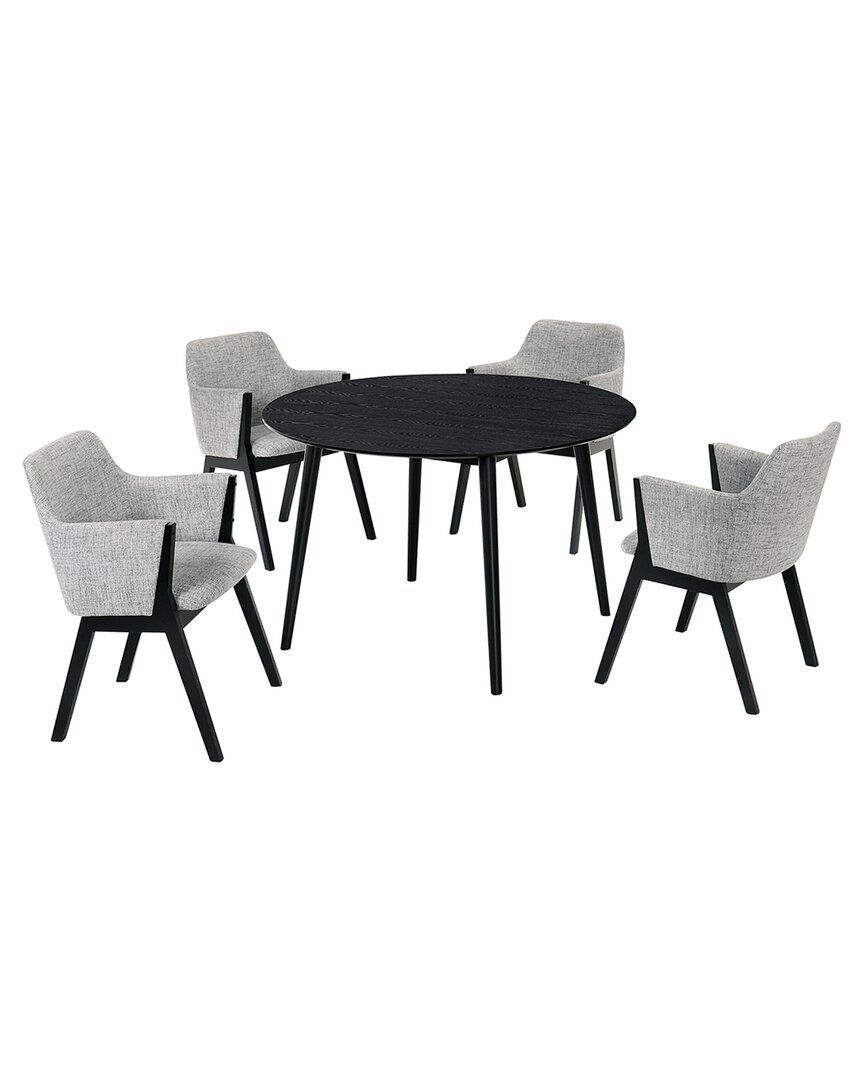 Armen Living Arcadia & Renzo 48in Round Grey & Black Wood 5pc Dining Set