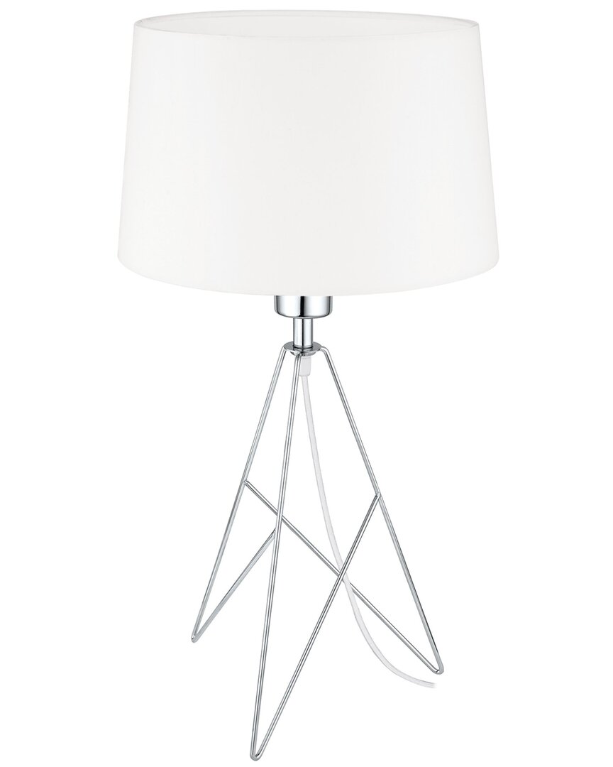 Eglo Camporale 1 Light Table Lamp With Geometric Chrome Base & Round White Fabric Shade