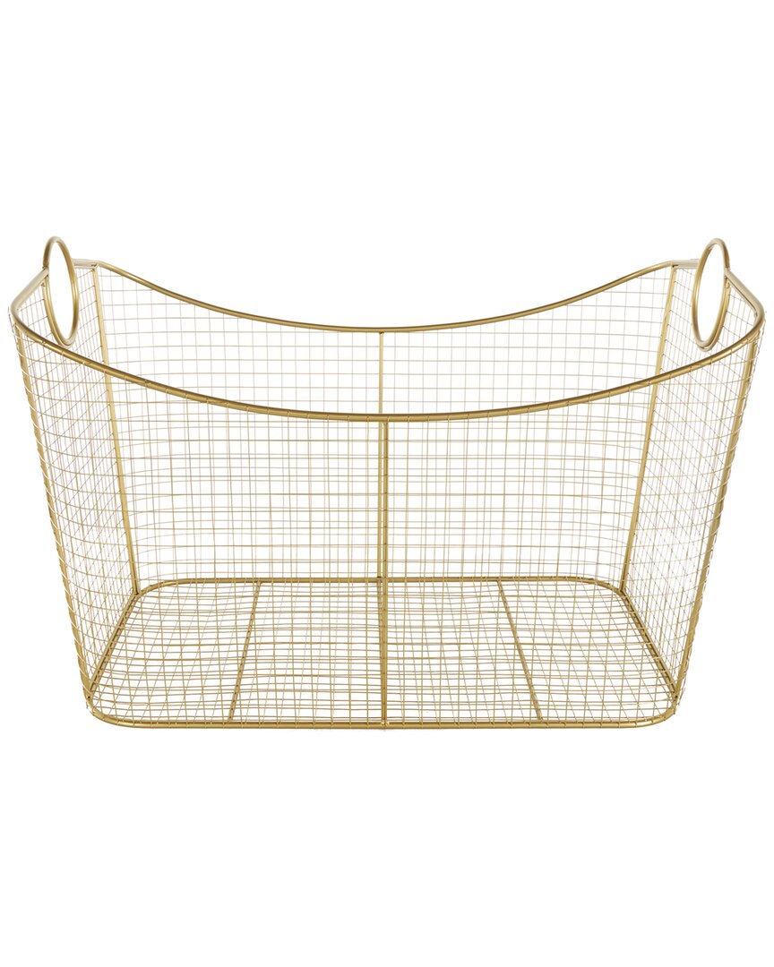 Peyton Lane Gold Metal Wire Grid Storage Basket With Curved Edges Ring Handles In Gold
