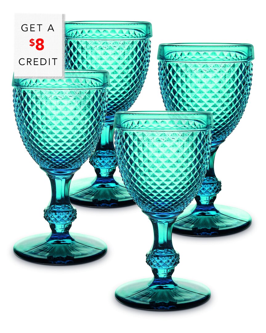 Vista Alegre Bicos Set Of 4 Blue Water Goblets With $8 Credit In Blue