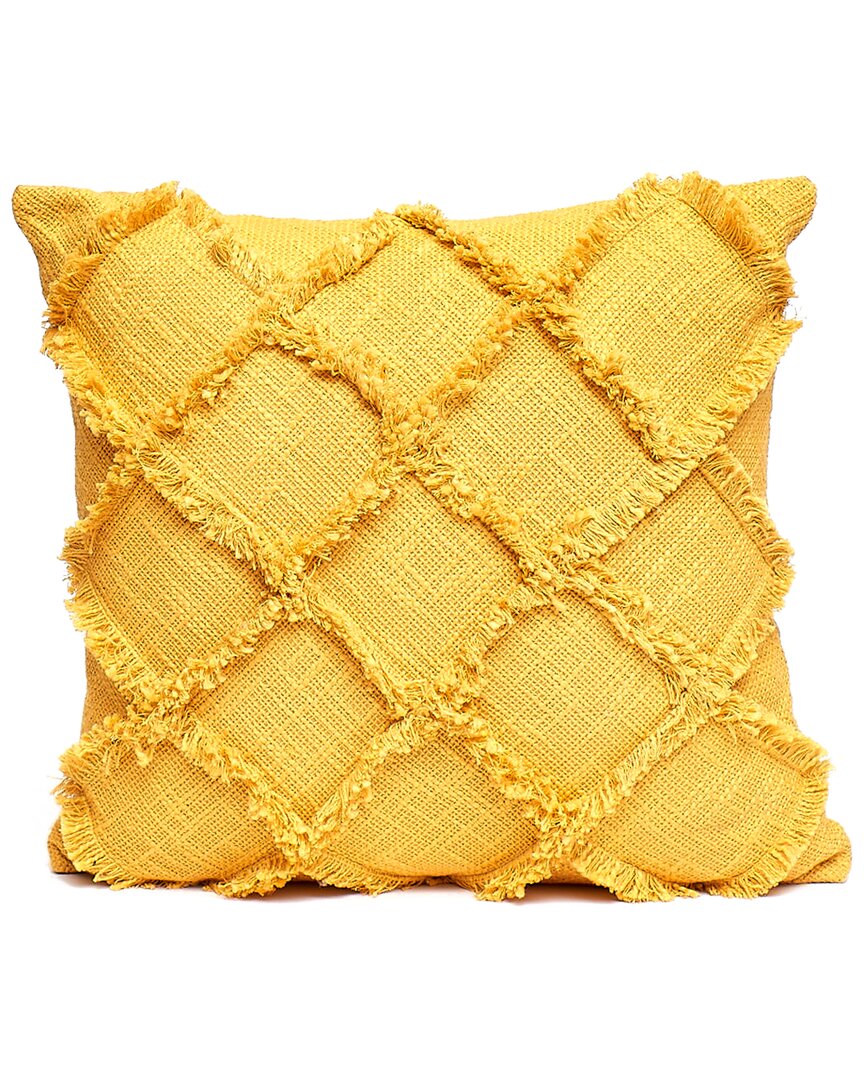 Shop Harkaari Mustard Square Patch Outline Fringe Throw Pillow