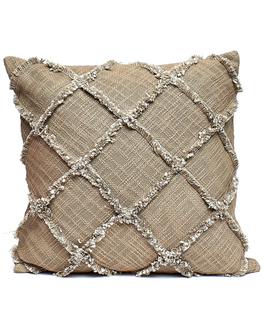 Harkaari Olive Green Square Patch Outline Fringe Throw Pillow
