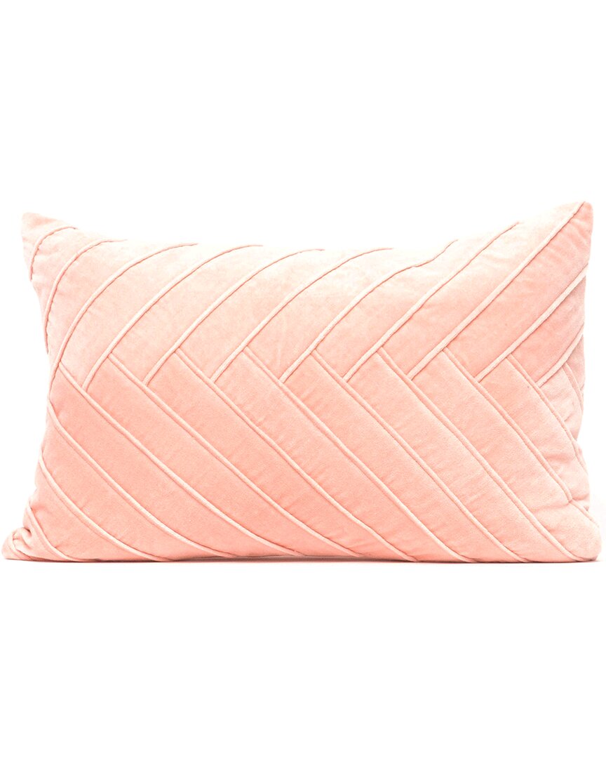 Harkaari Cotton Velvet Pleated Lumbar Throw Pillow In Peach