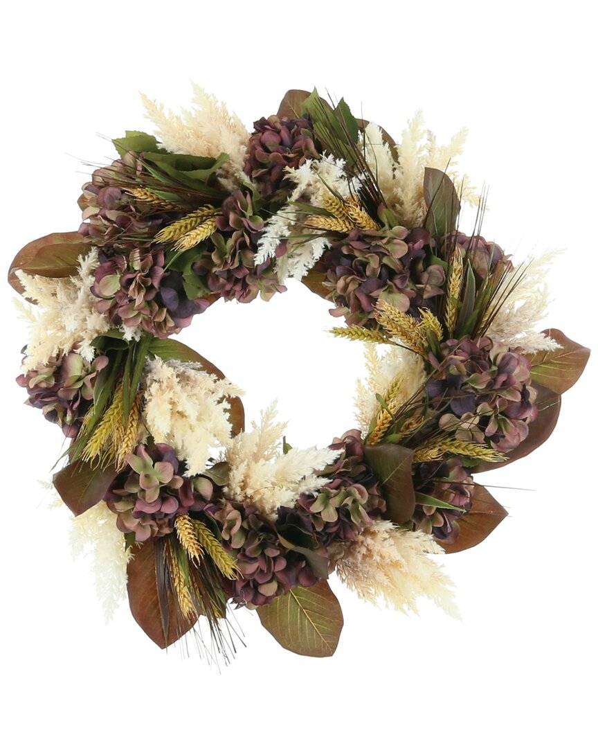 Creative Displays 23in Grapevine Wreath With Hydrangea, Pampas And Wheat In Plum