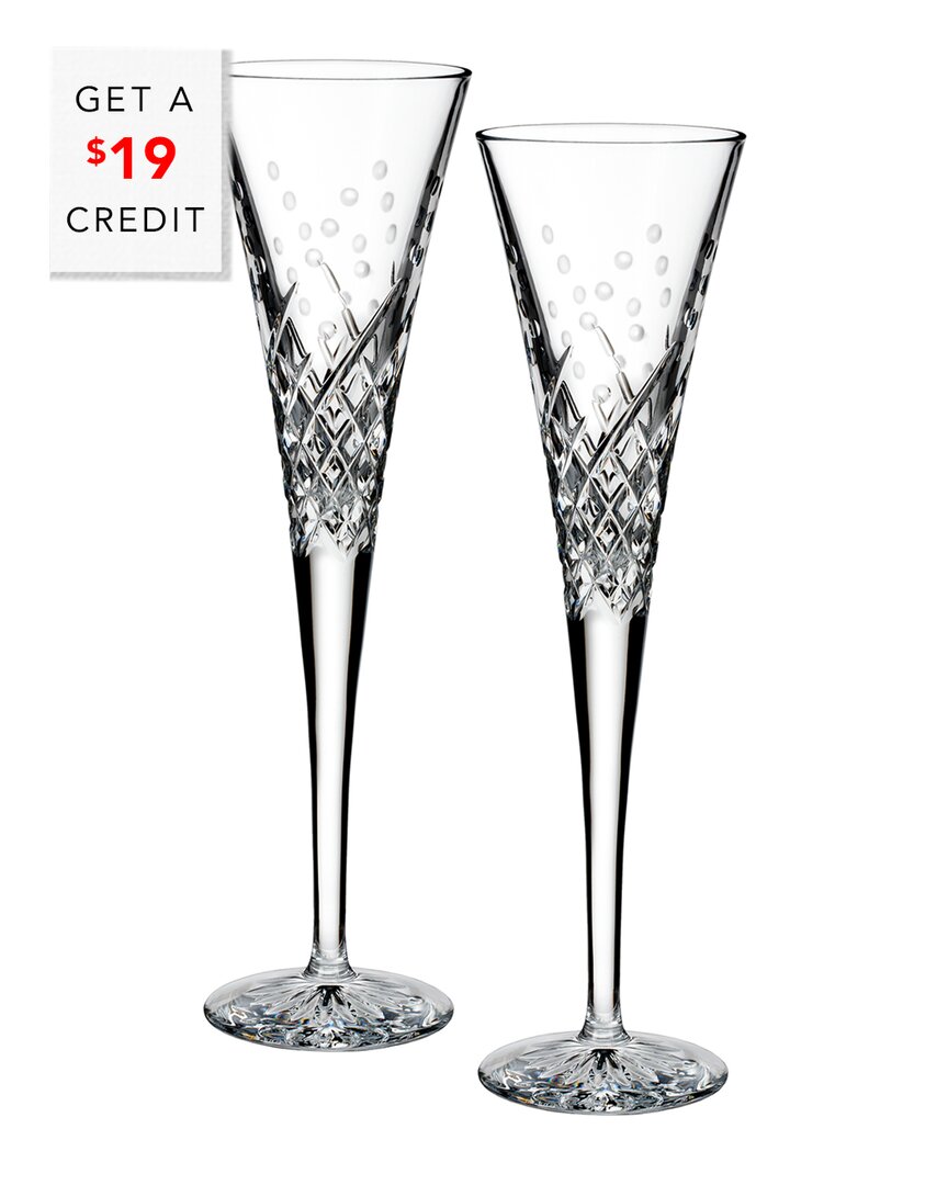 Waterford Wishes Happy Celebrations Toasting Flute 7oz, Set Of 2 In Clear