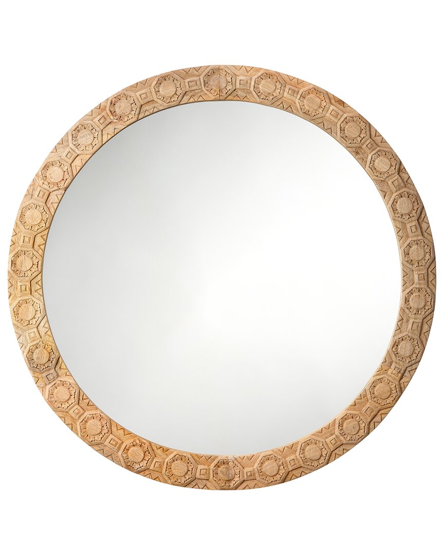 Jamie Young Relief Wood Carved Round Wall Mirror