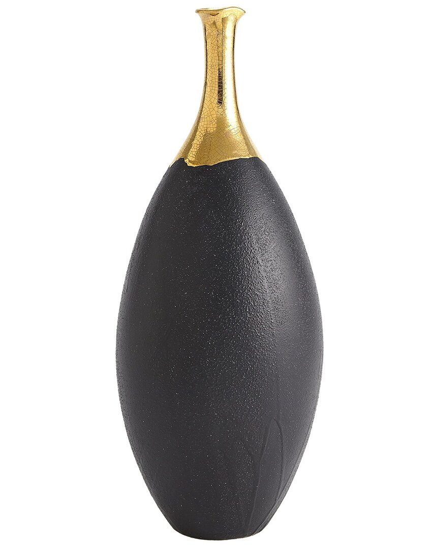 Global Views Dipped Golden Crackle/black Slender Vase In Black