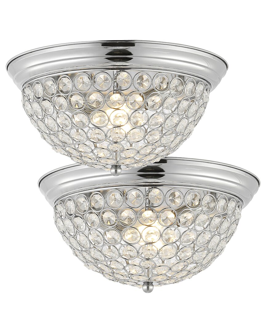 Jonathan Y Set Of 2 Malia 12in Transitional Iron Led Flush Mount In Silver