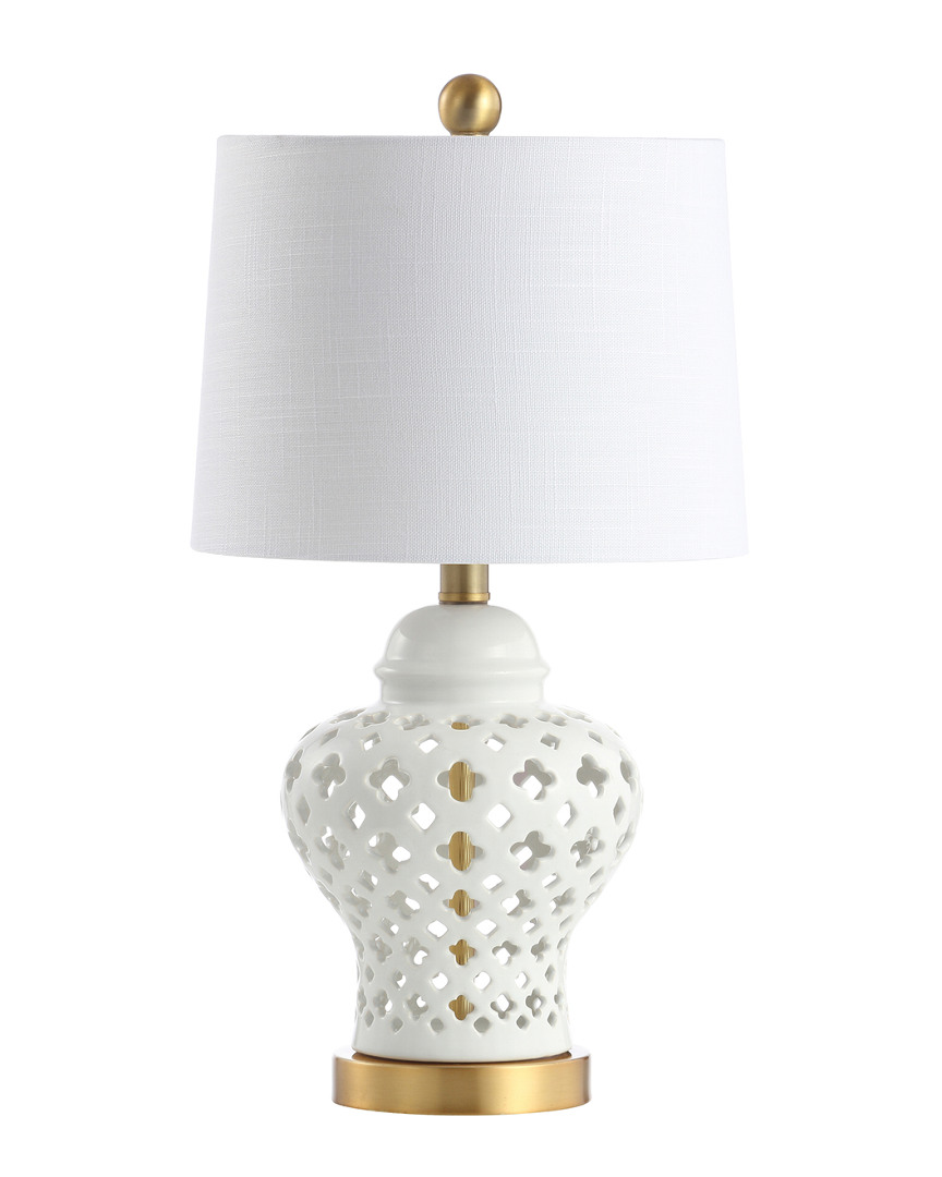 Jonathan Y Designs Quatrefoil Fretwork 20.5in Pierced Ginger Jar Ceramic/metal Led Table Lamp