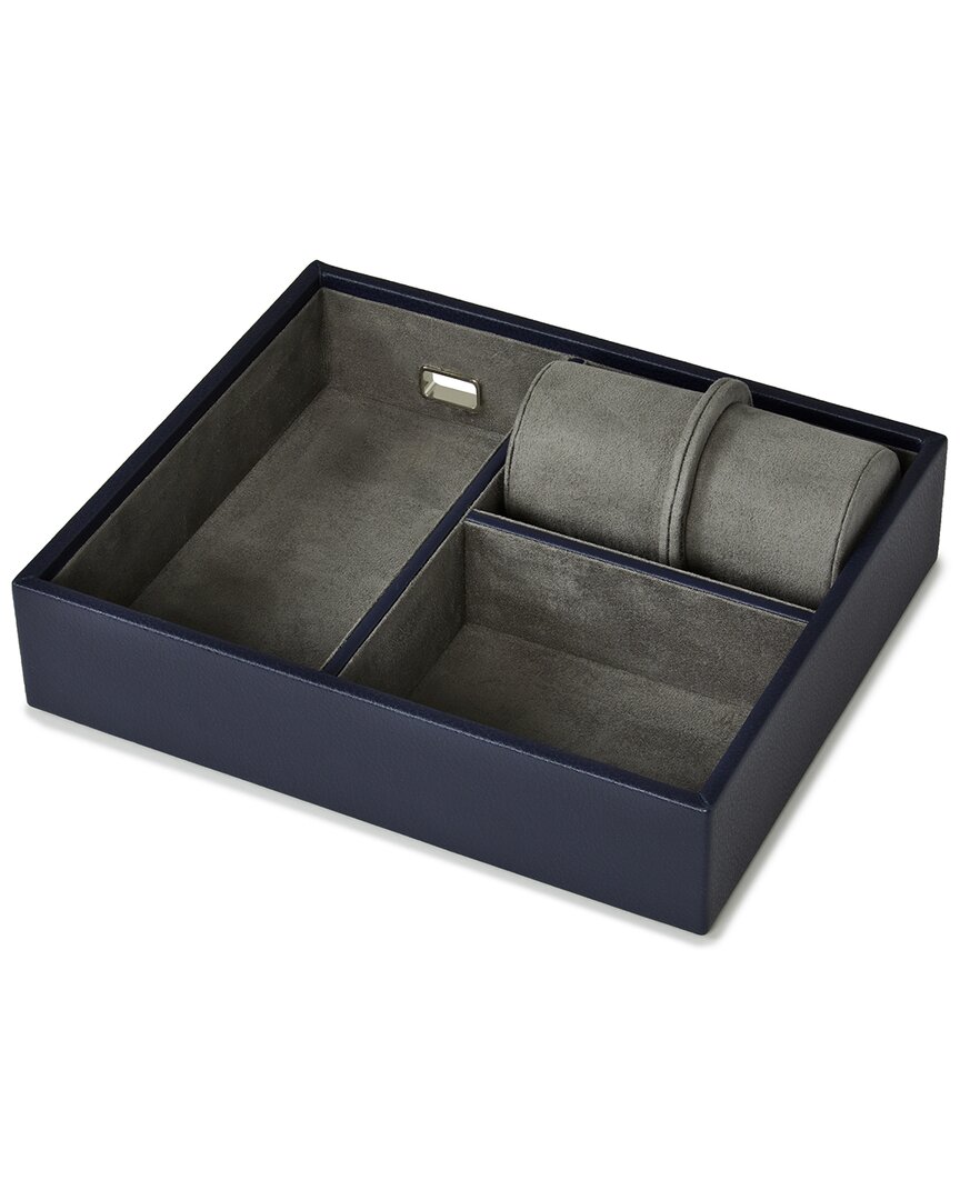 Wolf 1834 Valet Tray With Double Watch Roll In Nav In Blue