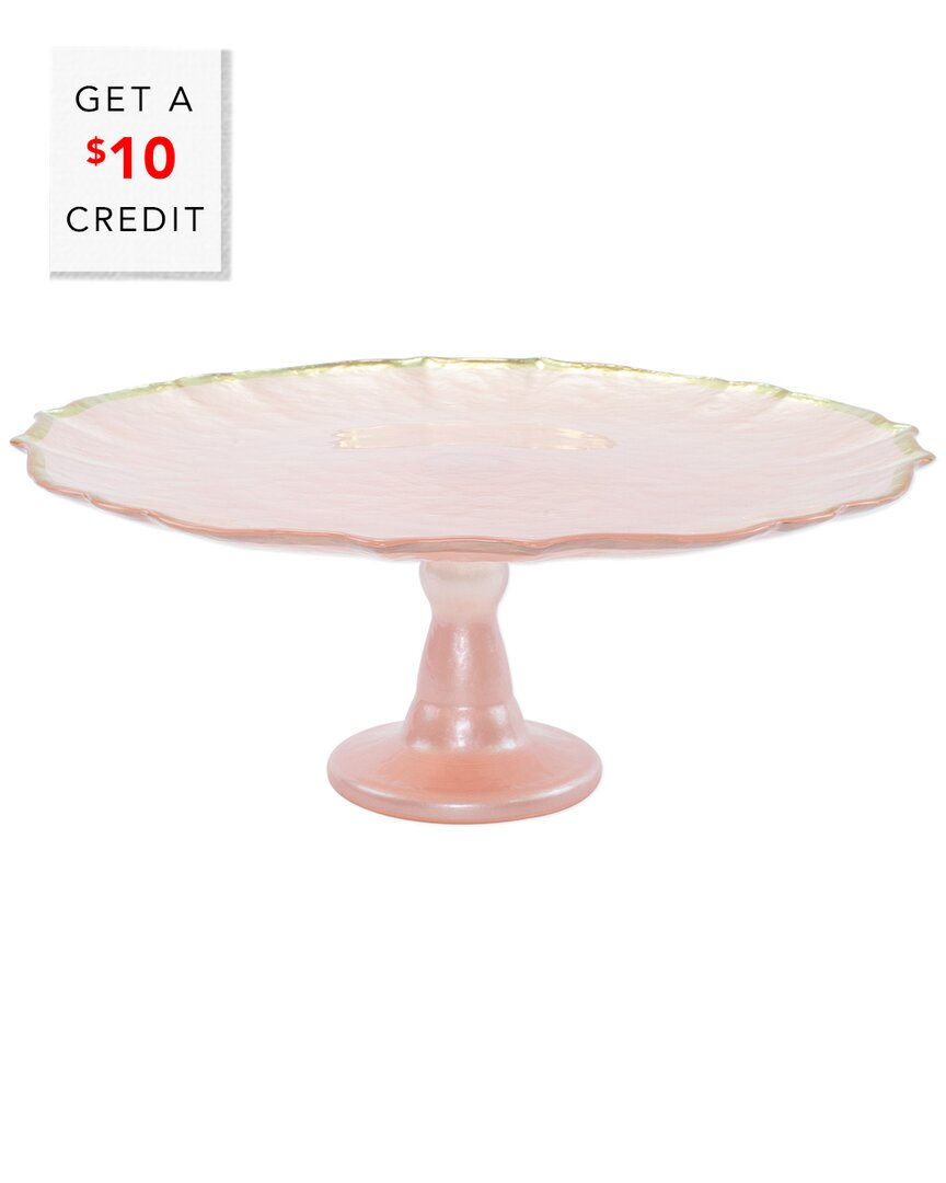 Vietri Viva By  Baroque Glass Pink Cake Stand With $9 Credit