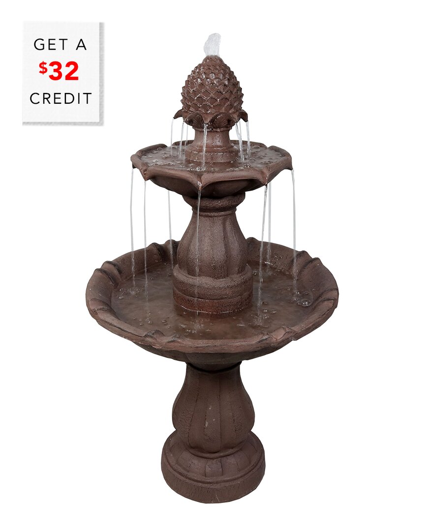 Sunnydaze 38"h Electric Polyresin And Fiberglass 2-tier Curved Plinth Outdoor Water Fountain In Brown