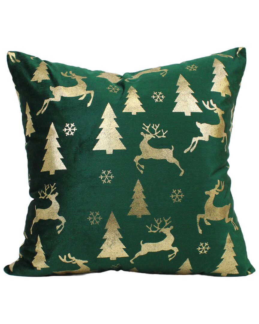 Harkaari Luminescent Metallic Christmas Print Pillow In Green