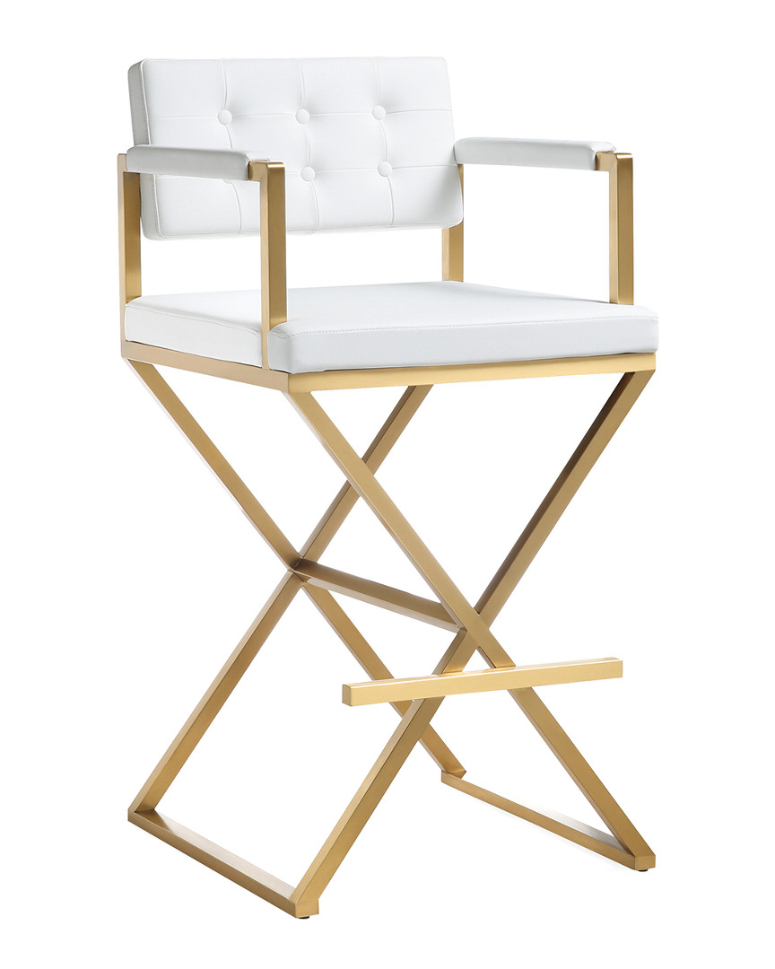 Tov Furniture Director White Gold Steel Barstool