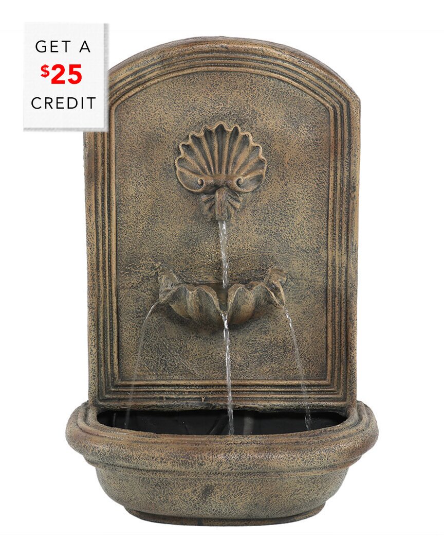 Sunnydaze Seaside Solar With Battery Wall Fountain Florentine Stone With $25 Credit In Brown