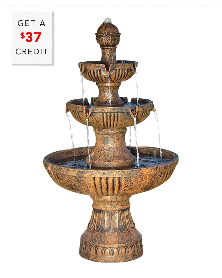 Sunnydaze 3-tier Flower Blossom Outdoor Water Fountain Patio Garden Feature -43in With $37 Credit In Brown