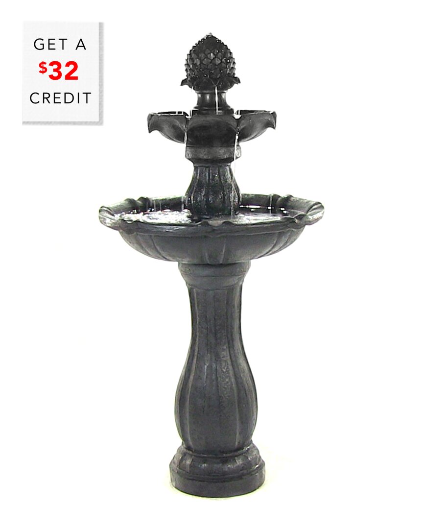 SUNNYDAZE SUNNYDAZE 2-TIER PINEAPPLE SOLAR OUTDOOR WATER FOUNTAIN W/ BATTERY WITH $32 CREDIT 