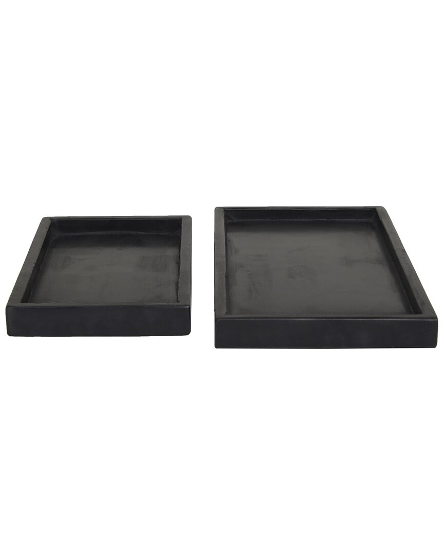 COSMOLIVING BY COSMOPOLITAN COSMOLIVING BY COSMOPOLITAN SET OF 2 BLACK MARBLE TRAY WITH RAISED BORDER