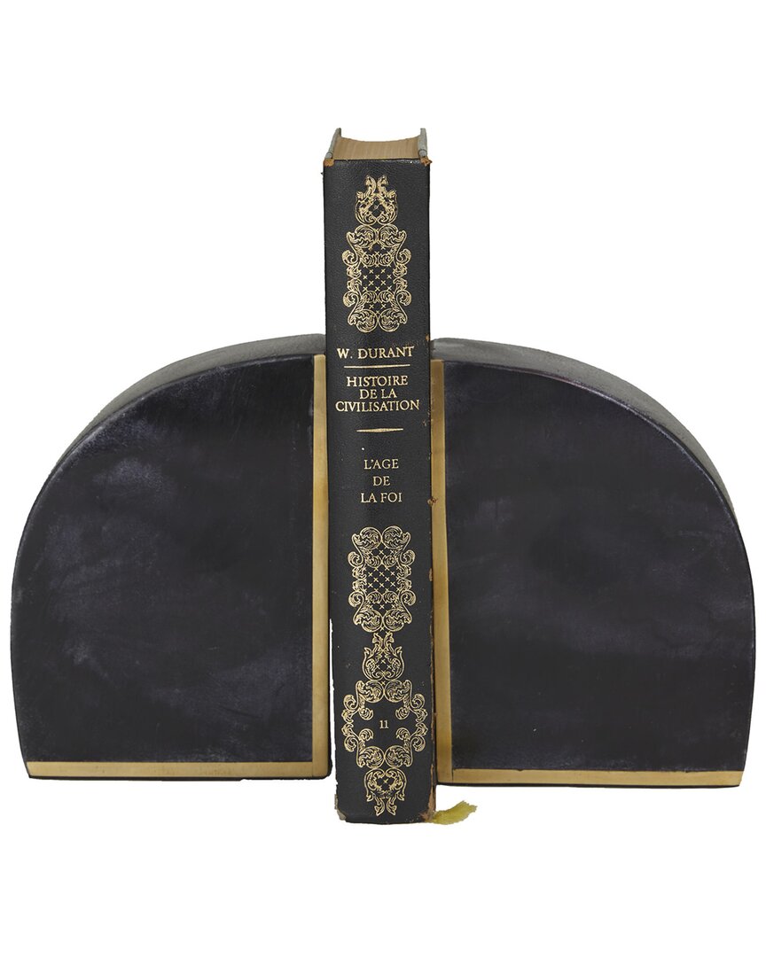 COSMOLIVING BY COSMOPOLITAN COSMOLIVING BY COSMOPOLITAN SET OF 2 GEOMETRIC BLACK MARBLE BOOKENDS WITH GOLD INLAY