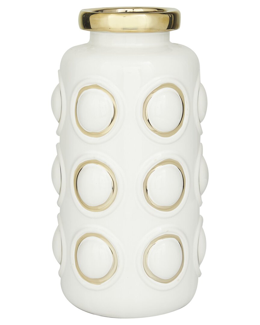 COSMOLIVING BY COSMOPOLITAN COSMOLIVING BY COSMOPOLITAN WHITE CERAMIC VASE WITH GOLD CIRCLE ACCENTS