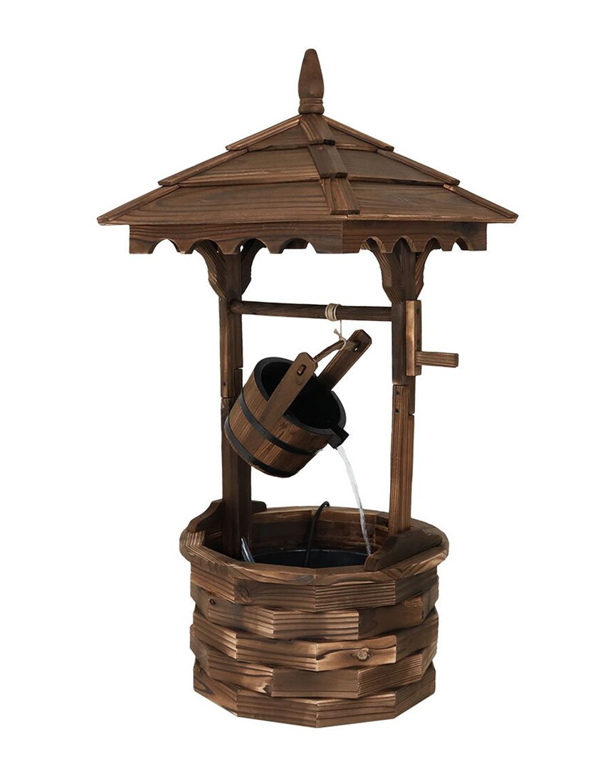 Sunnydaze Old-fashioned Wood Wishing Well Outdoor Water Fountain Feature In Brown