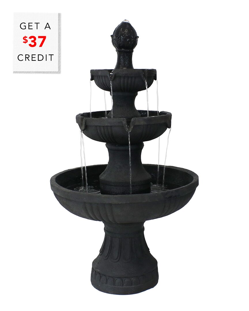Sunnydaze Black Flower Blossom 3-tier Outdoor Water Fountain Garden Feature -43in With $37 Credit In Black